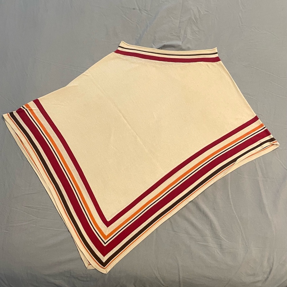 BCBG Cream Pancho with Red Brown and Orange Stripes